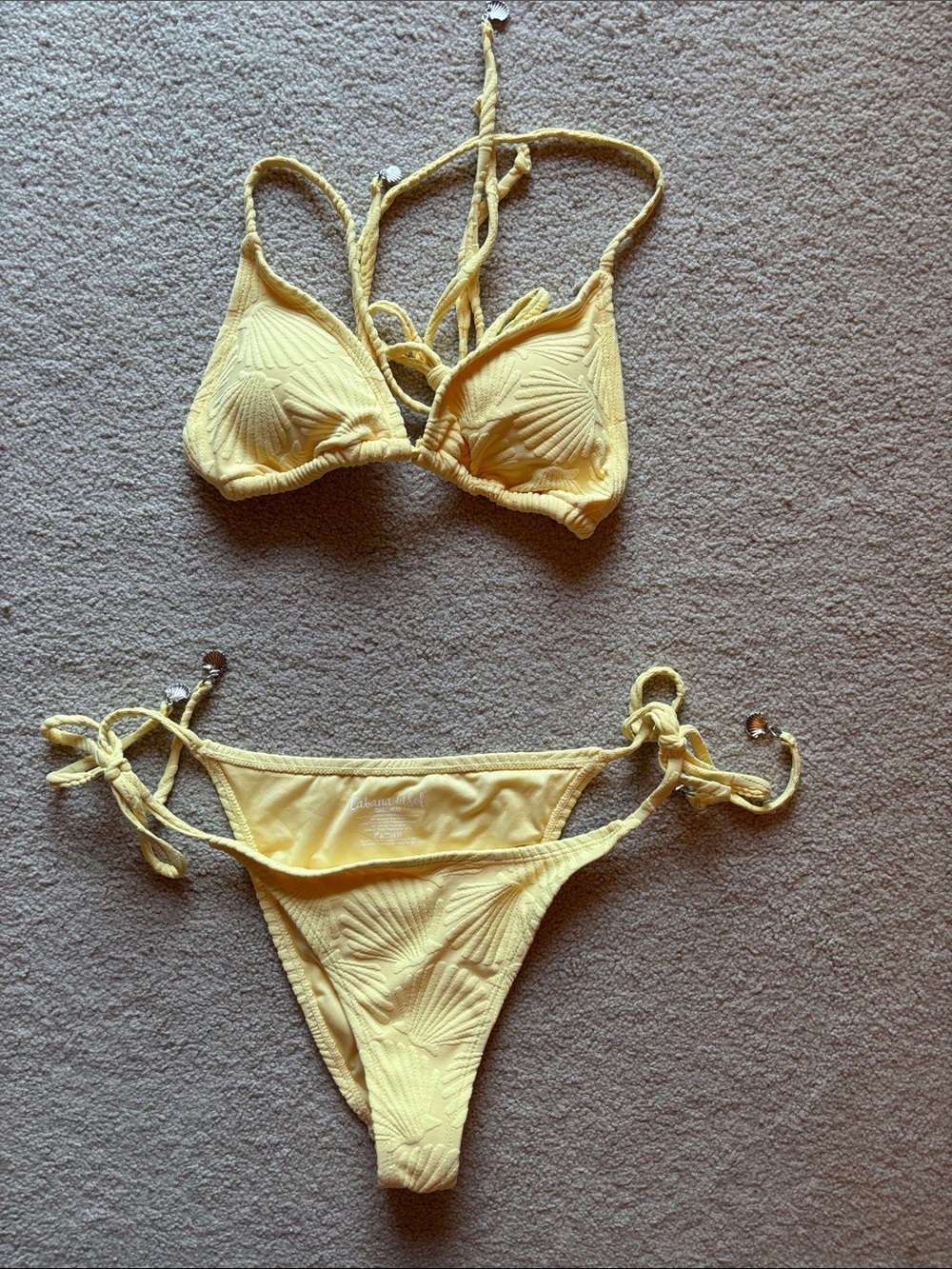 Textured Yellow Tie-Side Bikini Set - Women Swim